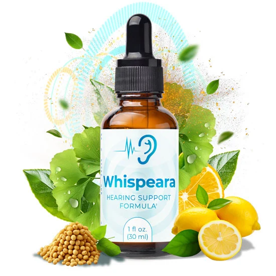 Whispeara hearing support formula bottle with leaves and lemons